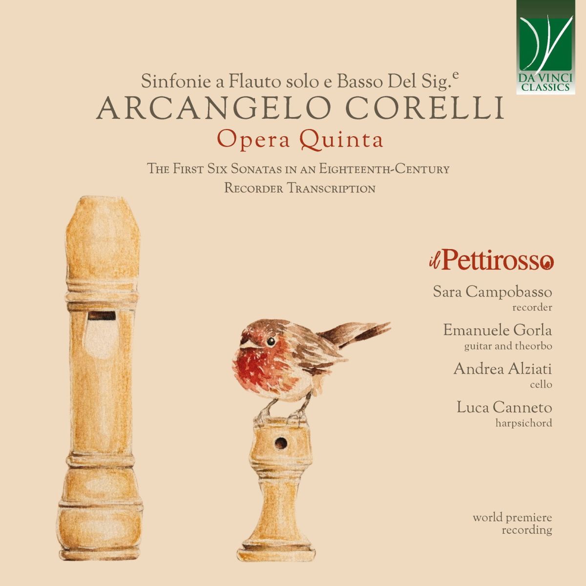 CD Shop - IL PETTIROSSO CORELLI: OPERA QUINTA THE FIRST SIX SONATAS IN AN EIGHTEENTH-CENTURY RECORDER TRANSCRIPTION