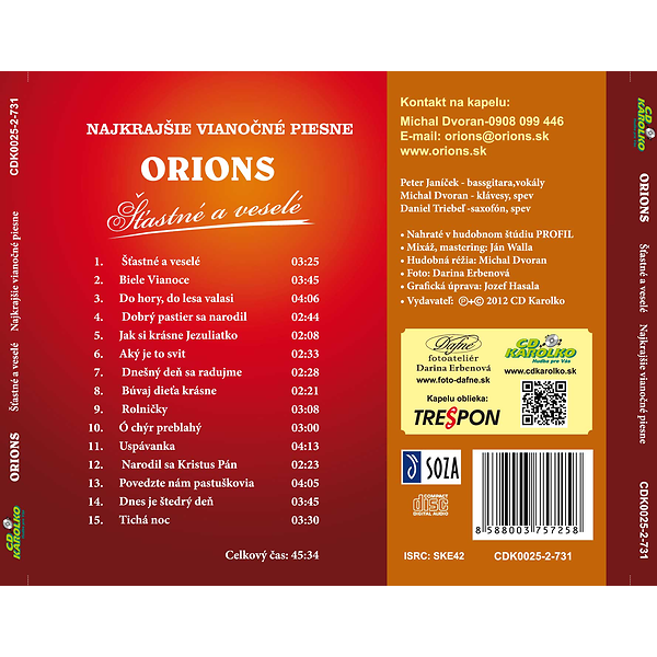 CD Shop - ORIONS STASTNE A VESELE, NAJKRAJSIE VIANOCNE PIESNE